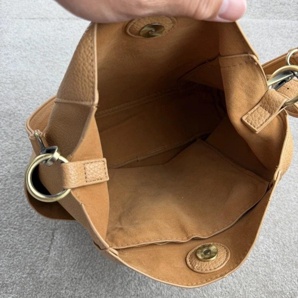 Unbranded Large Leather Camel Brown Satchel Purse Shoulder Bag Zip
